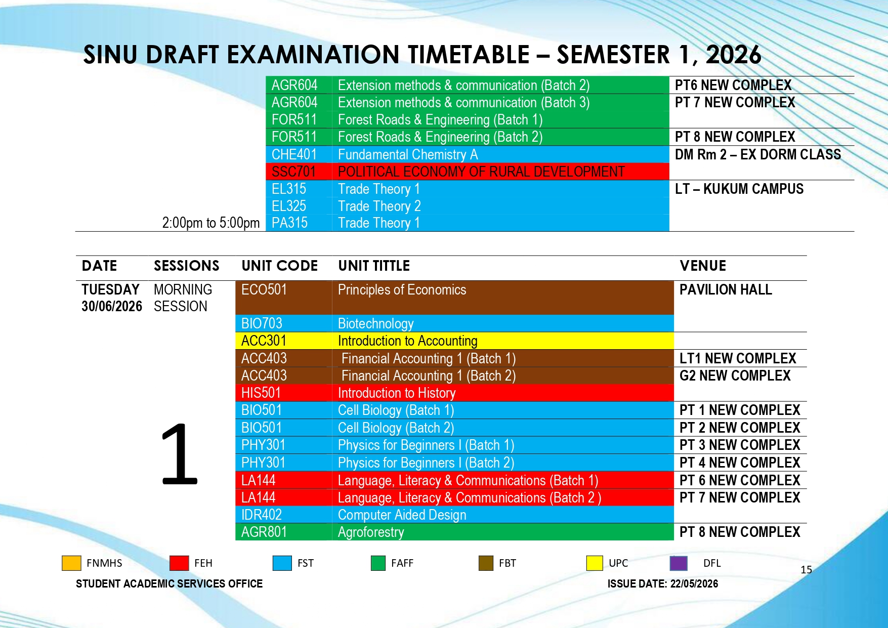 Draft Examination Timetable - Semester 1,2026