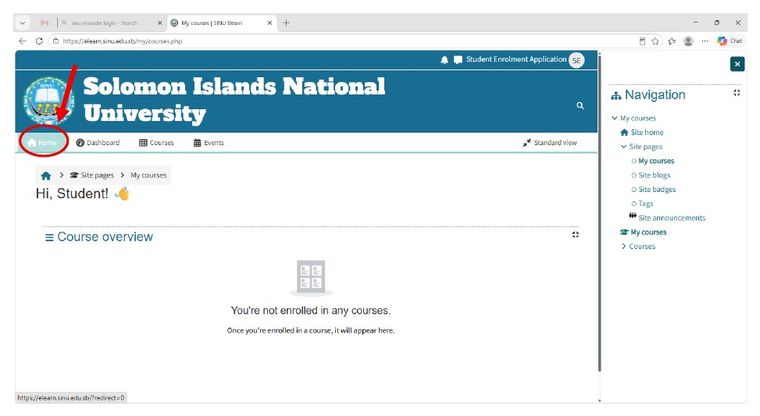 Screenshot for Step 4: Go to your Moodle homepage