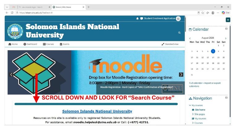 Screenshot for Step 5: Scroll down to the course search